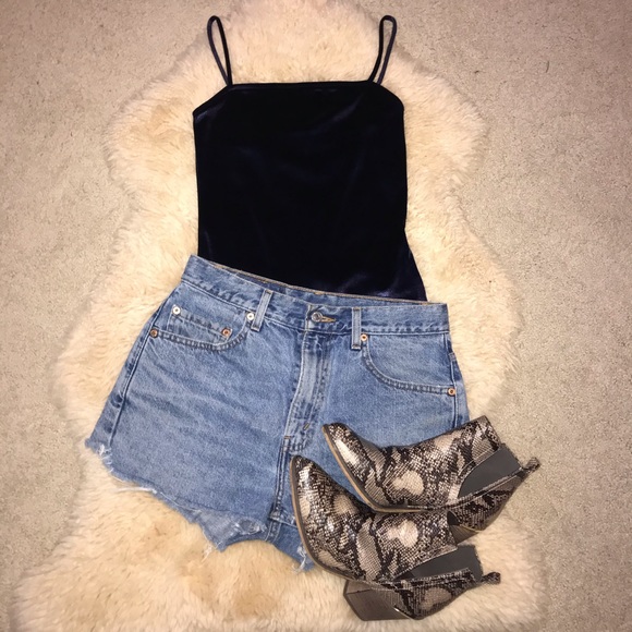 Topshop Tops - Blue Crushed Velvet Bodysuit (NEVER WORN)